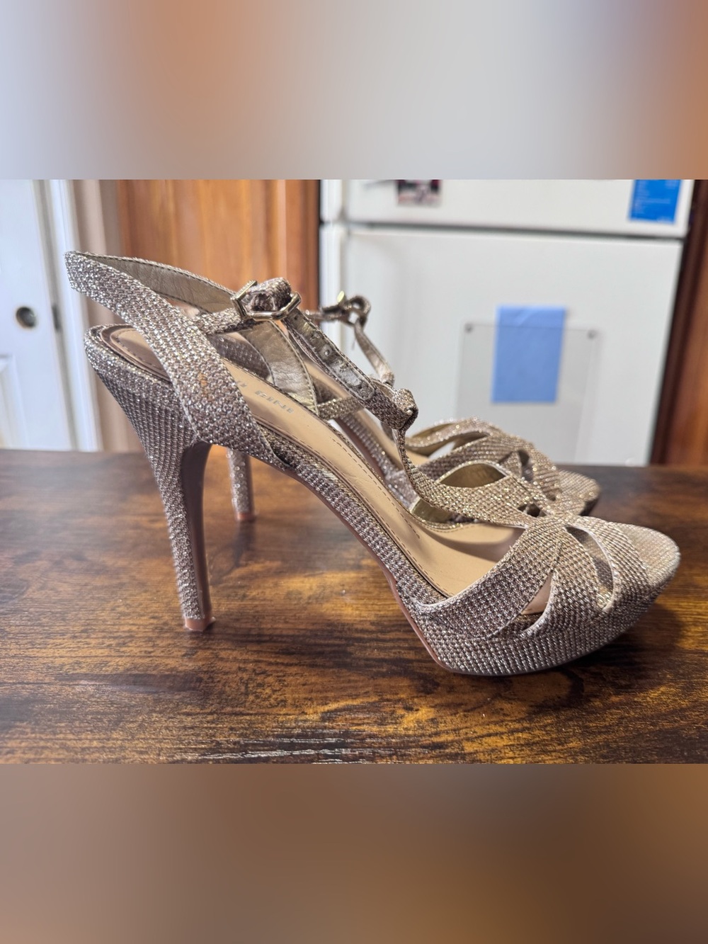 Gianni Bini Metallic Gold Glitter Platform Strappy Stiletto Heels Size 9M